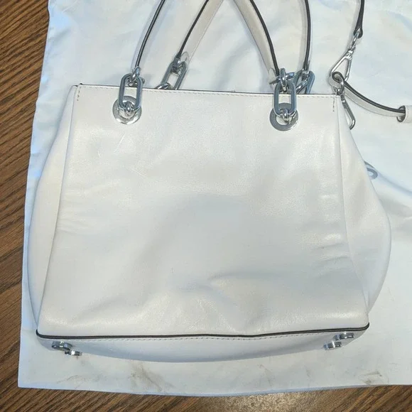 Michael Kors Cynthia Ruffled Leather Small Satchel White - Picture 12 of 16